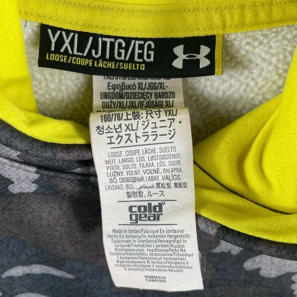 Under Armour Hoodie Kids YXL Grey‎ Camo ColdGear Storm1 Pullover Sweatshirt